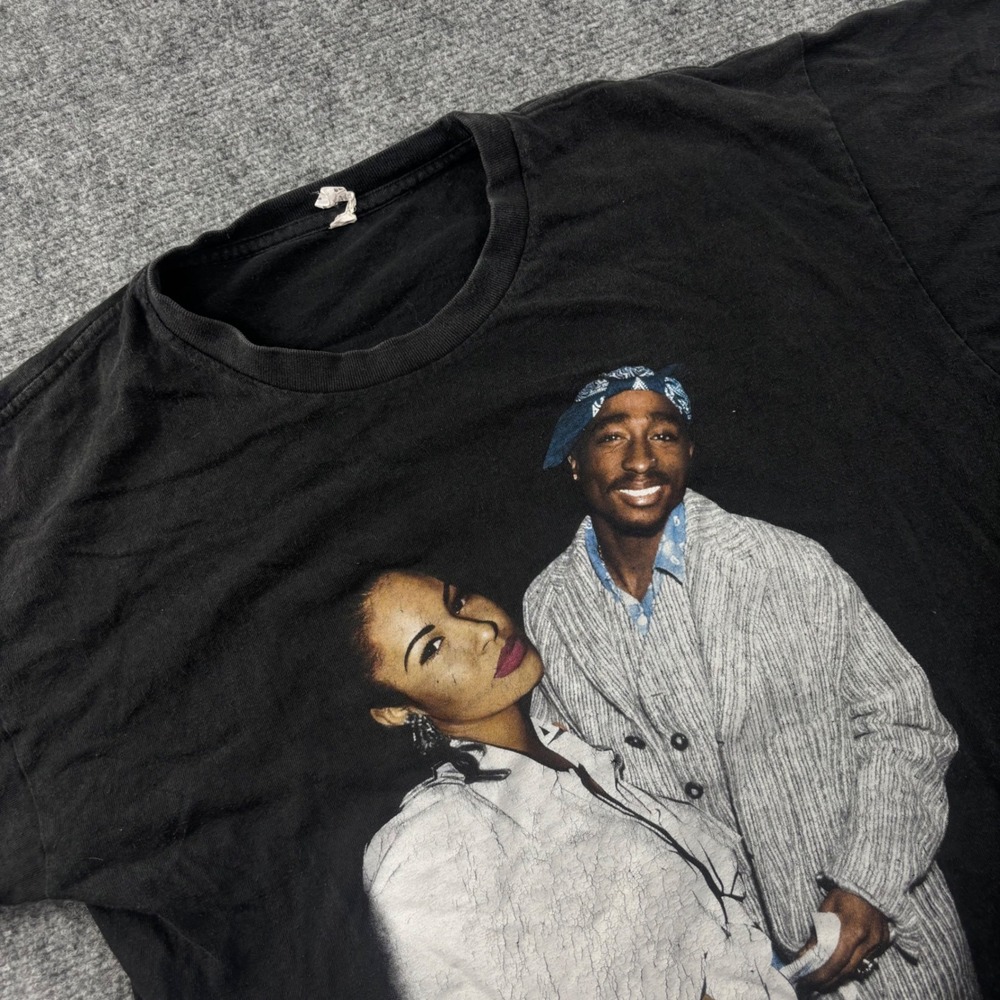 Unbranded Selena Tupac T-Shirt Large Black Short Sleeve Graphic Rap Tee Men's